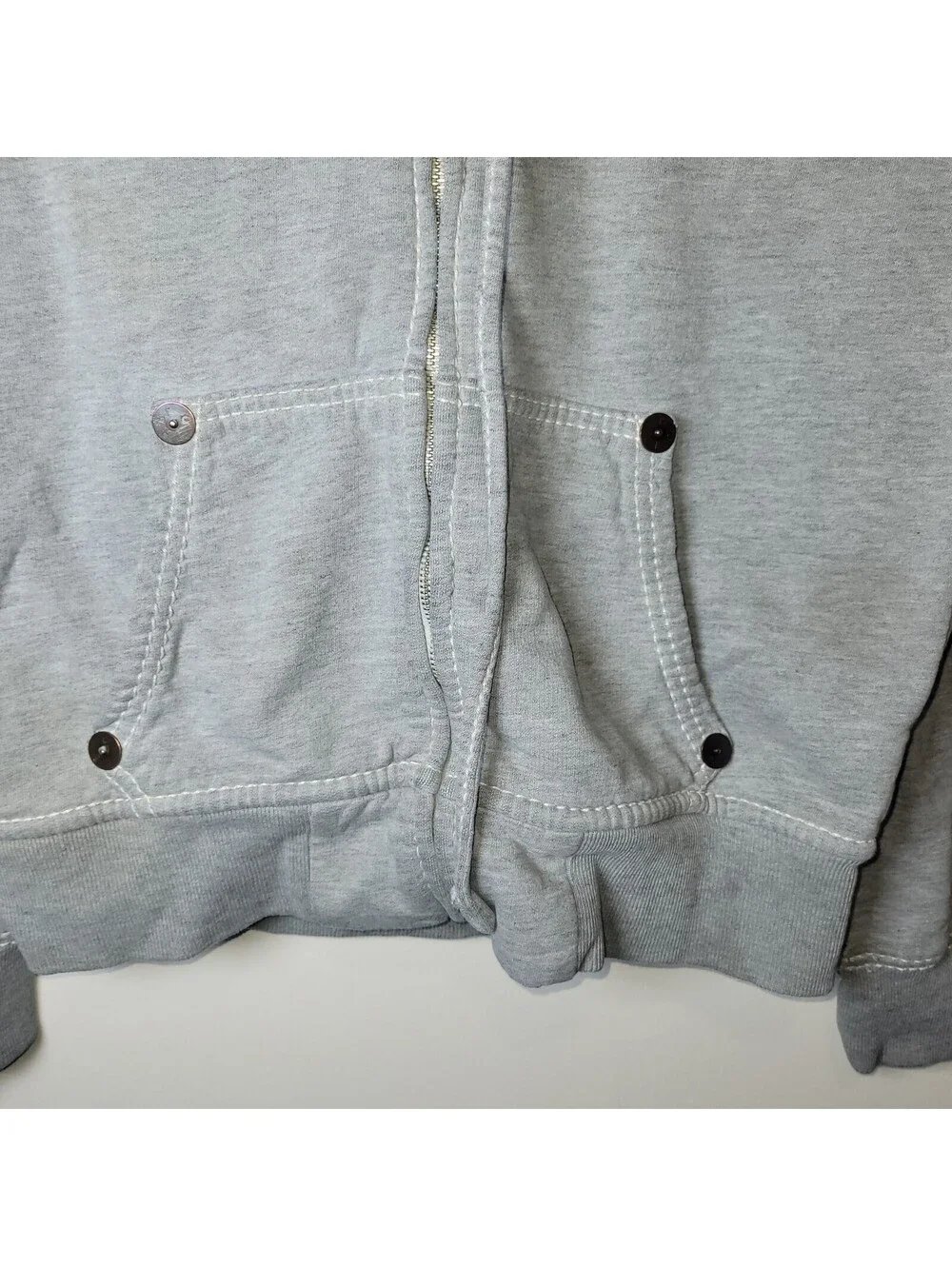 VTGTrue Religion Men's Gray Full Zip Hoodie Big T Stitching Sleeve Size M READ